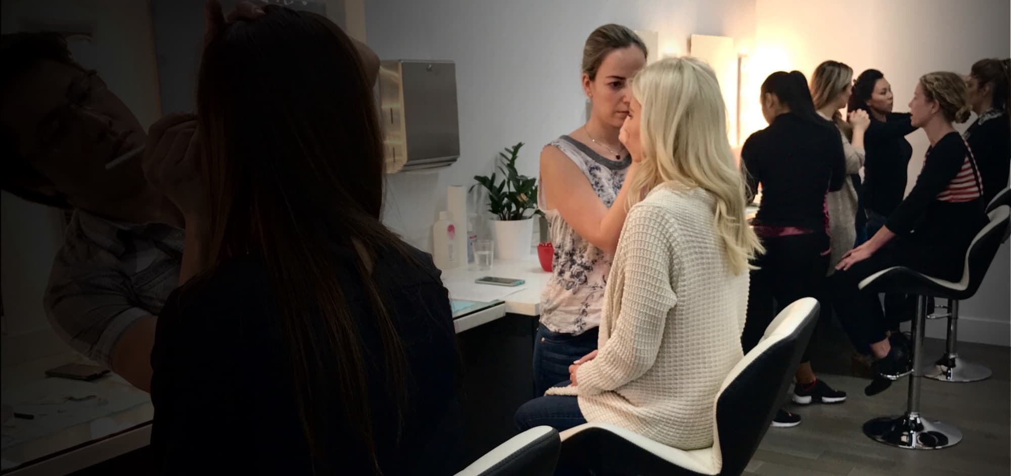 Close-up of advanced nano brow stroke technique during training
