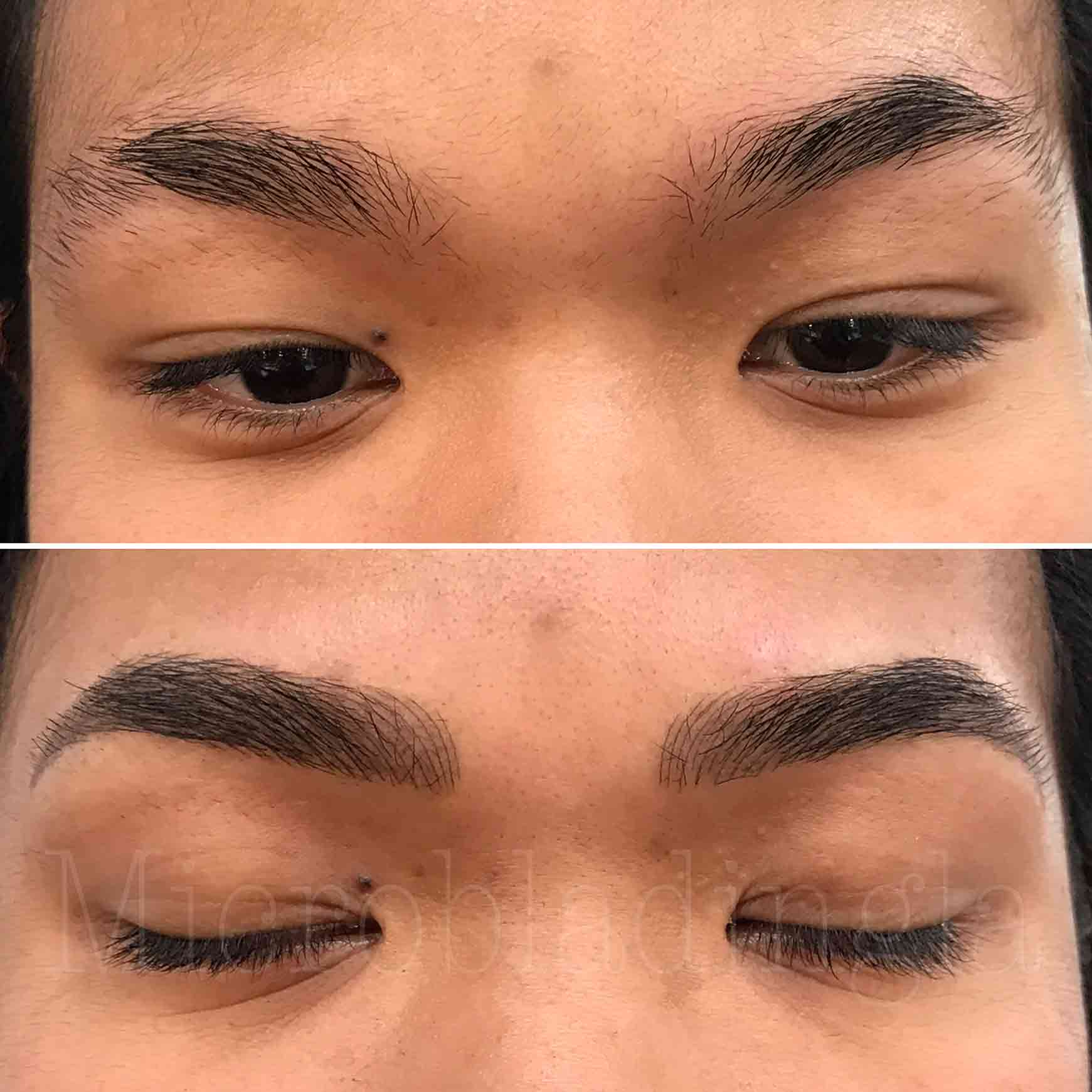 Shading technique result showing powder brow effect ideal for oily skin