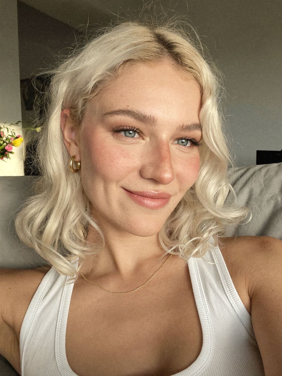 Selfie showing soft, natural-looking brows