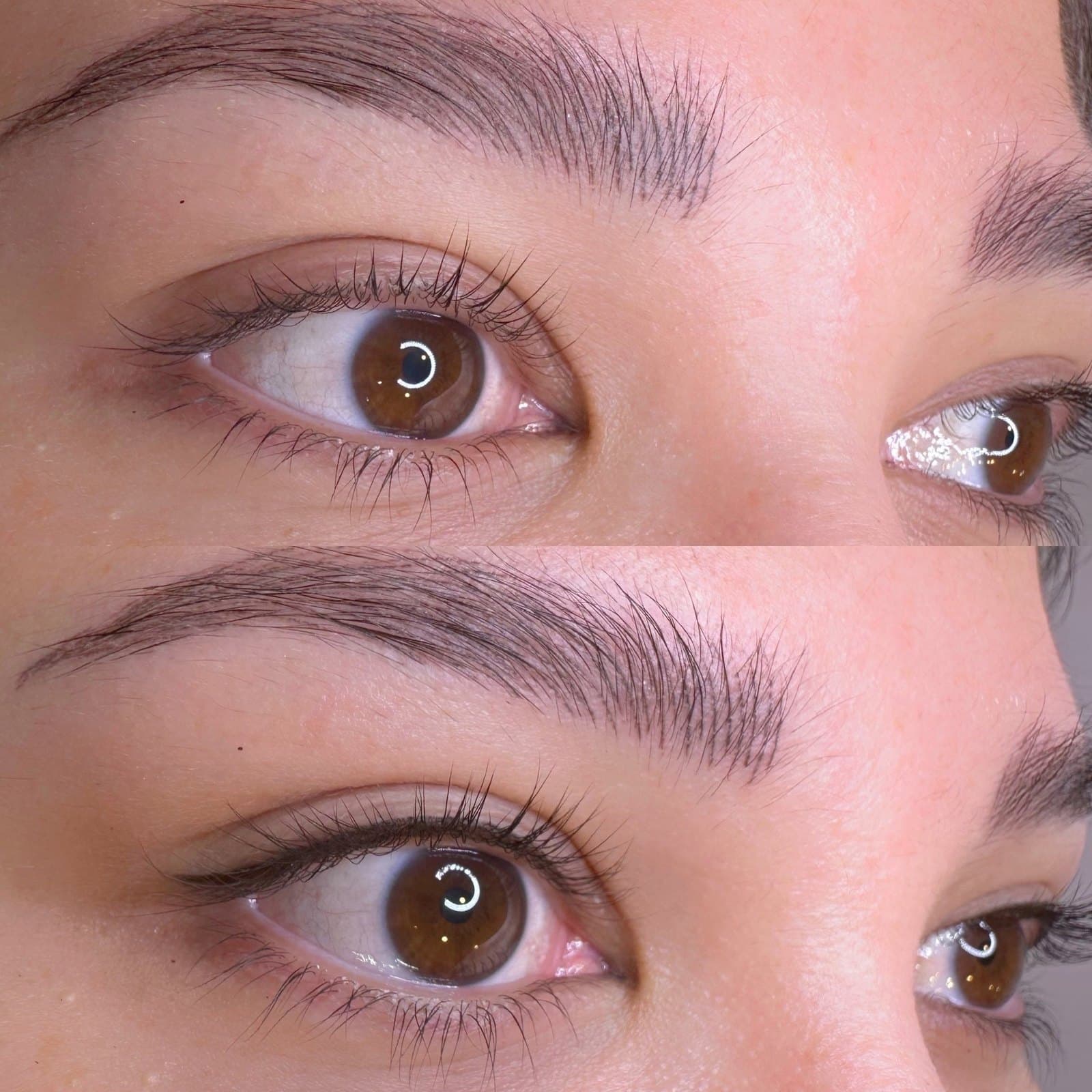Permanent eyeliner before and after — bare lash line on top, defined lash line below