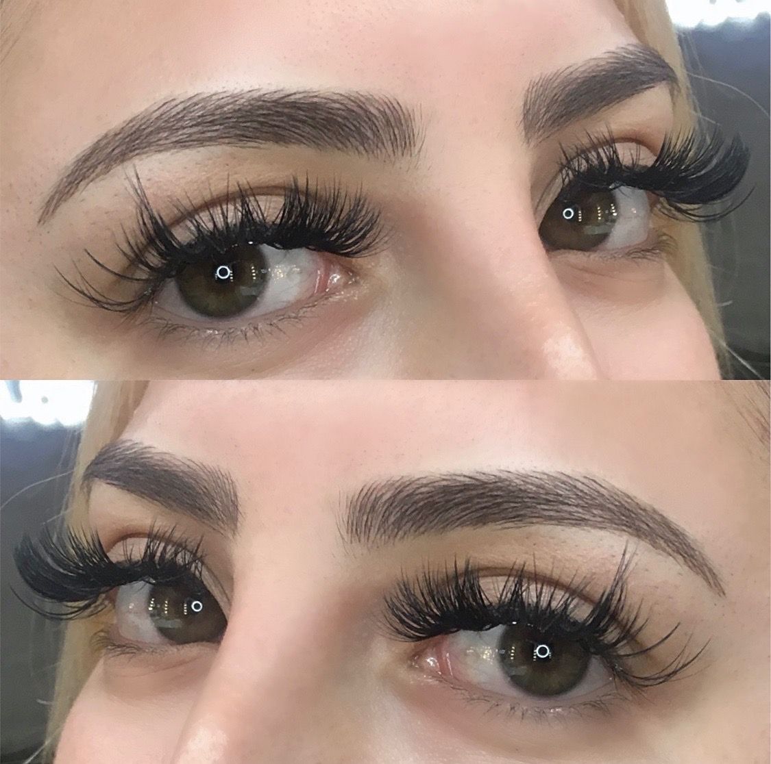 Nano brows results on a woman with blonde hair: feathery soft brown hair strokes and a rounded arch, Microblading LA